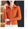 Zipper Short Knitted Cardigan Sweater Women's Spring Autumn Korean Versatile Coat Top Turn-Down Sweater Solid