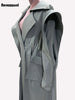 Autumn Long Oversized Ruffled Trench Coat for Women Drawstring Loose Elegant Chic Asymmetrical Overcoat