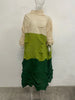 Diamond Pleated Maxi Dress for Women Full Sleeves Color Block Fold Turtleneck Loose Dresses Autumn 8GR2395