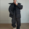 Printed Drawstring Oversized Pockets Puffer Suit Winter Women Warm Padded Coat Set Warm Casual Lady Cotton-Padded Outfit