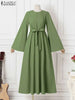 Women Muslim Maxi Dress Solid Color O-Neck Long Sleeve Turkish Abaya Robe Casual Elegant Party Oversized Vestidos