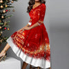 Plus Size Women Christmas Dress Plus Size V Neck Loose Long Dresses For Women Printed Party Dress Red Robe