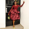 Women Satin Short Cocktail Dress Mesh Long Sleeve Corset Tiered Bubble Hem Round Neck Bodycon Evening Party Club Midi Dresses