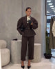 Women Black Pinstripe Two Piece Suit Belted Wrap Blazer Wide Leg Pants Autumn Office Formal Business Outfit Sets
