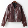 Loose PU Jacket Coats For Women Autumn Winter Long Sleeve Lapel Wine Red Coats Vintage Commuting Bomber Jackets