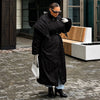 Women's Long Jackets Detachable Shawl Lace Up Waist Cinching Padded Coats Winter Lady Full Sleeve Solid Loose Coat Outerwear
