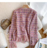 Pink Tassel Fragrant Tweed Suit Coat Female Autumn Winter Thickened Retro Double-Breasted Women Blazers