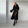 Lace-Up Long Overcoat Women's Coat Office Lady Elegant Woolen Furry Patchwork Long Sleeve Coats Loose Cardigan Jackets