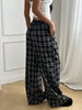 Plaid Pants for Women, High Waist Drawstring Wide Leg Trousers, Casual Streetwear Lounge Pants