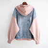 Spring Autumn Fake Two Piece Denim Jacket Women Loose Splicing Cardigan Hooded Baseball Coat Female Casual Ladies Tops