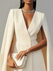 Elegant Double-breasted Shawl Cape Solid Color Suit Dress For Women In Autumn Black Deep V Neck Mini Dresses Robe Femme