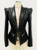 Designer Jacket Women's Rope Lacing Up Slim Fitting Leather Blazer
