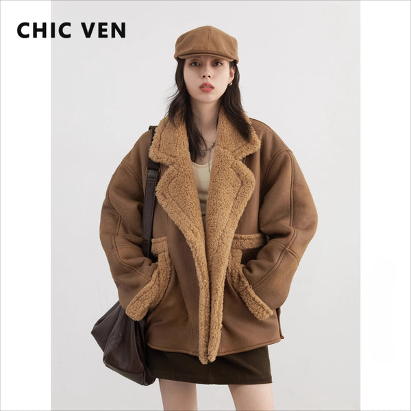 Women Faux Leather Coat Single Breasted Loose Casual Motorcycle Suit Suede Fur Jacket Female Top Autumn Winter