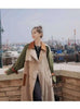 Trench Coat Women's Chic Splicing Color Block Lapel Double Breasted Long Windbreaker Belt Coat Spring 2DA1718