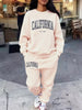 2 Pcs Hoodies Set Women California 1850 Letter Print Sweatpants Fleece Pocket Sweatshirt Jogging Outfits Winter Loose Clothes