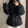 Women Winter Warm Thick Cotton Coat Women With Belt Stand Collar Cotton Padded Jacket Korean Loose Women Parka Outwear