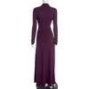 Solid Color Elegant High Neck Long Sleeve Ruched Ribbon Dress Women Bodycon Party Club Evening Dress Winter