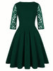 Women's Vintage Floral Lace Wedding Party Dress Square Neck A-Line Skirt High Waist Solid Medium Sleeve Slim Flared Skirt