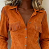 Retro Western Single Breaster Lapel Shirt Coat Woman Solid Suede Tassel Top Cardigan Autumn Long Sleeve Jacket Outerwear