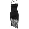 Lace Patchwork Satin Mini Dress Women Bodycon Sexy Lace Up Backless Short Dress Party Elegant Clothes Birthday Evening