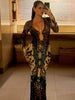 Sexy See Through Dress Woman Butterfly Print Metal Ring Hollow Full Sleeve Splits Clubwear Midnight Elegant Bodycon