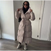 Winter Warm Stand Neck Long Lace Up Down Jackets Women Solid Ruff Soft Waist-cinching Coat Female Winter Chic Jackets