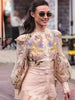 Women Puff Sleeve Dress Retro Floral Lace Dresses Ruffle Tiered Belted Clothes Waist Bohemian Holiday Maxi Gown Semmer Wear