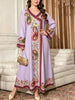 Plus Size Middle Eastern Gown Western V-Neck Printed Women's Dress for Commute Loose Vacation Style Long Sleeve Dress