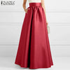 Women Autumn Satin Skirt A-line Floor Length Solid Color High Waist Dress Elegant Vintage Casual Oversized Long Robe