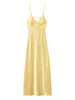Solid Color Satin Bustier Women Maxi Dress Yellow Spaghetti Strap V Neck Waist-cinching Dresses Party Vestidos