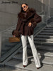 Elegant Faux Fur Thicken Jackets Women's Long Sleeves Pockets Patchwork Belts Hoodie Coat Winter Chic Warm Outerwear