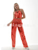 Red Women's Aurora Laser Gradual Change High Waist Straight Pants, Blue Thin Female Stretch Trousers