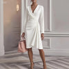 Women Dresses Spring autumn V-neck waist-cinching solid-color long-sleeve knee length dress clothing vestidoes