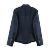Slim Fit Women Striped Cropped Suit Jacket Notched Lapel Double Breasted Metal Buttons Vintage Military Blazer Fall Outerwear