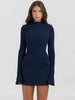 Dark Blue Two Pocket Sexy Mini Dress For Women Autumn Winter Long Sleeve Bodycon Club Party Dress Elegant