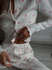 Flower Prints Button Long Sleeve O Neck Pajams Women Sets Sheath Casual 2-Pieces(Tops+Pants) Female Elastic Suits