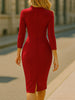 Womens Elegant Zipper Neck Button Work Office Knee Length Colorblock Business Casual Party Pencil Bodycon Sheath Dress