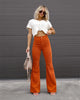 Corduroy Casual Trousers Women Autumn Winter Solid High-waist Flare Pants Lady Slim Black Gray Khaki Orange Long Pants