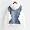 Spring Autumn Fake Two Piece Denim Jacket Women Loose Splicing Cardigan Hooded Baseball Coat Female Casual Ladies Tops