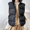 Stand Neck Puffer Cotton Vest Beige Black Autumn Winter Loose Vest Women Jacket