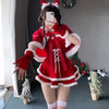 Christmas Dress Suit Women Xmas Cosplay Costume Red Suit Party Rabbit Ears Headwear Year Hooded Shawl Christmas Girl Set