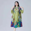 Printting Women's Pleated Dress Turn Down Collar Single Breasted Elastic Loose Long Sleeve Dresses 2DB8280