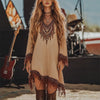Spring Fall Tassel Ethnic Retro Print Women's Dress Vintage Sexy V Neck Holiday Midi Dresses For Women