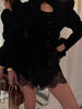 Sexy Hollow Out Puff Sleeves Top Women Chic Waist-cinching Single-breasted Shoulder Pad Short Coat Lady Solid Outwear