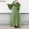 Women Muslim Maxi Dress Solid Color O-Neck Long Sleeve Turkish Abaya Robe Casual Elegant Party Oversized Vestidos