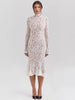 Lace Long Sleeve Sexy Midi Dress For Women Elegant White Half High Collar High Waist Bodycon Club Party Sexy Long Dress