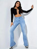 Women Flare Stretch Moustache Jeans Skinny Bell Bottom High Waist Gray Denim Pants Lady Classic Y2K Punk Long Trousers