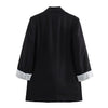 Women Solid Blazer Notched Collar Long Roll up Sleeves Female Chic Office Lady Business Outfits