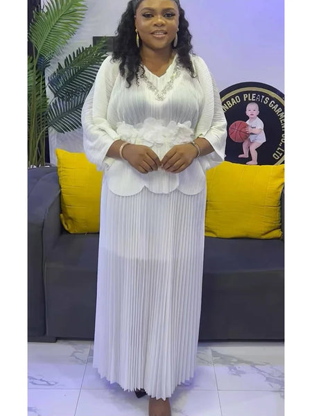 Elegant Rhinestone Pleated Skirt Sets Slim Party Club Vintage Dress American Women Clothes Two Piece Set 9R3018