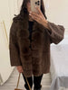 Faux Fur PatchworkTwisted Knitted Cardigan Women Elegant Lapel Long Sleeve Pockets Furry Knitwear Autumn Female Loose Outerwears
